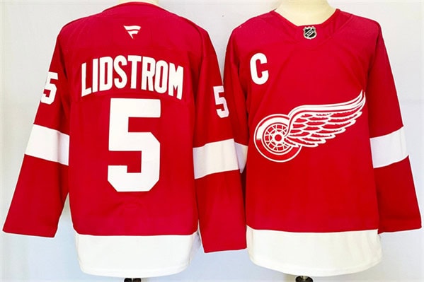 Detroit Red Wings #5 Nicklas Lidstr?m Red 2024-25 Stitched Jersey