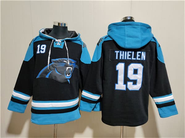 Carolina Panthers #19 Adam Thielen Black Ageless Must-Have Lace-Up Pullover Hoodie