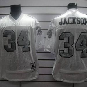 Mitchell And Ness Raiders #34 Bo Jackson White Silver No. Stitched Jersey