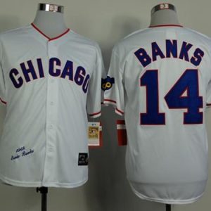 Mitchell And Ness 1968 Cubs #14 Ernie Banks White Throwback Stitched Jersey