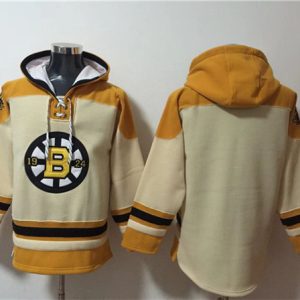 Boston Bruins Blank Cream Ageless Must-Have Lace-Up Pullover Hoodie