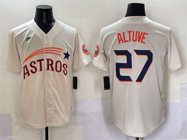 Houston Astros #27 Jose Altuve Cream Throwback Cooperstown Collection Limited Stitched Jersey