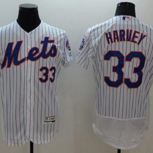 Mets #33 Matt Harvey White(Blue Strip) Flexbase Authentic Collection Stitched Jersey