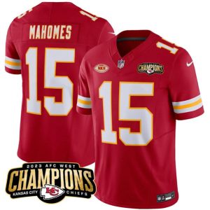 Kansas City Chiefs #15 Patrick Mahomes Red 2023 F.U.S.E. AFC West Champions With "NKH" Patch Vapor Untouchable Limited Stitched Jersey