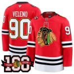 Chicago Blackhawks #90 Joe Veleno Red 2025 Home 100th Anniversary Stitched Jersey