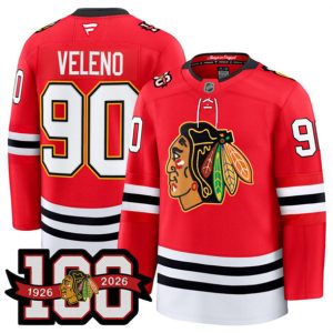 Chicago Blackhawks #90 Joe Veleno Red 2025 Home 100th Anniversary Stitched Jersey