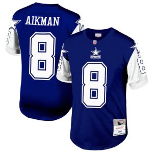 Dallas Cowboys #8 Troy Aikman Navy Mitchell Ness 1995 Stitched Football Jersey