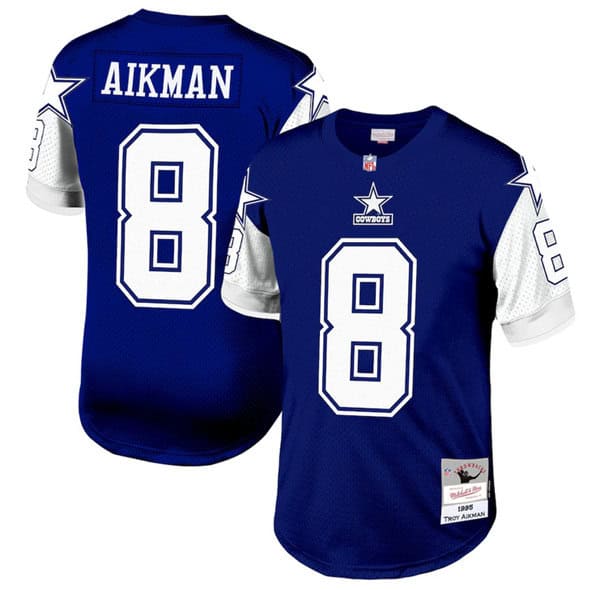 Dallas Cowboys #8 Troy Aikman Navy Mitchell Ness 1995 Stitched Football Jersey