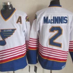 Blues #2 Al MacInnis White Light Blue CCM Throwback Stitched Jersey