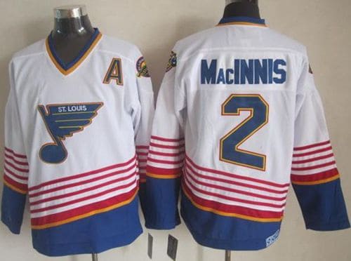Blues #2 Al MacInnis White Light Blue CCM Throwback Stitched Jersey
