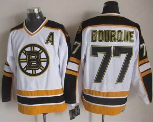 Bruins #77 Ray Bourque White Black CCM Throwback Stitched Jersey