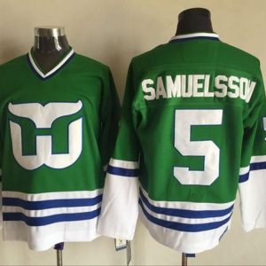 Whalers #5 Ulf Samuelsson Green CCM Throwback Stitched Jersey