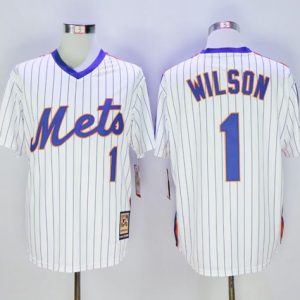 Mitchell And Ness Mets #1 Mookie Wilson Stitched White Blue Strip Throwback Jersey