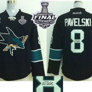 Sharks #8 Joe Pavelski Black Autographed 2016 Stanley Cup Final Patch Stitched Jersey