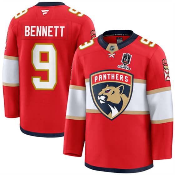 Florida Panthers #9 Sam Bennett Red Home 2025 Stanley Cup Champions Patch Stitched Jersey
