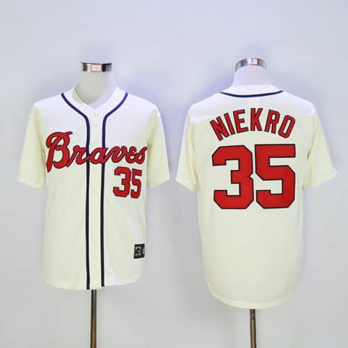 Braves #35 Phil Niekro Cream Throwback Stitched Jersey
