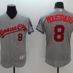 Royals #8 Mike Moustakas Grey Fashion Stars Stripes Flexbase Authentic Stitched Jersey