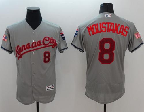 Royals #8 Mike Moustakas Grey Fashion Stars Stripes Flexbase Authentic Stitched Jersey
