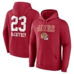 San Francisco 49ers #23 Christian McCaffrey Red Team Wordmark Player Name Number Pullover Hoodie