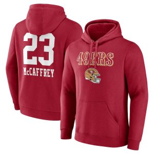 San Francisco 49ers #23 Christian McCaffrey Red Team Wordmark Player Name Number Pullover Hoodie
