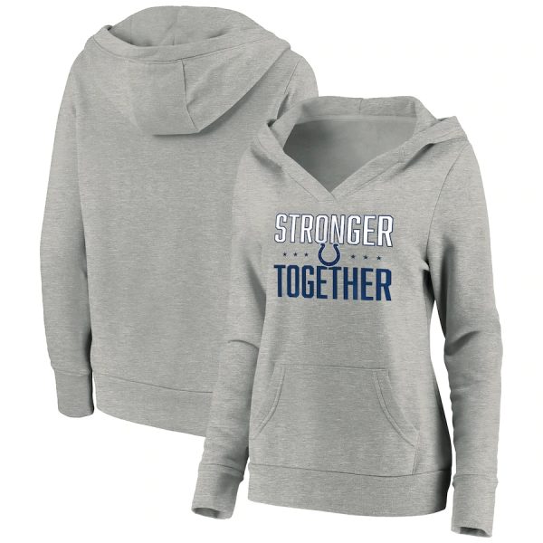Indianapolis Colts Heather Gray Stronger Together Crossover Neck Pullover Hoodie(Run Small)