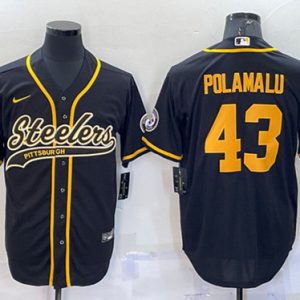 Pittsburgh Steelers #43 Troy Polamalu Black Gold With Patch Cool Base Stitched Baseball Jersey