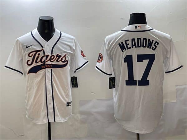 Detroit Tigers #17 Parker Meadows White With Patch Cool Base Stitched Jersey