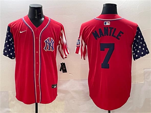 New York Yankees #7 Mickey Mantle Red American Style Limited Stitched Jersey