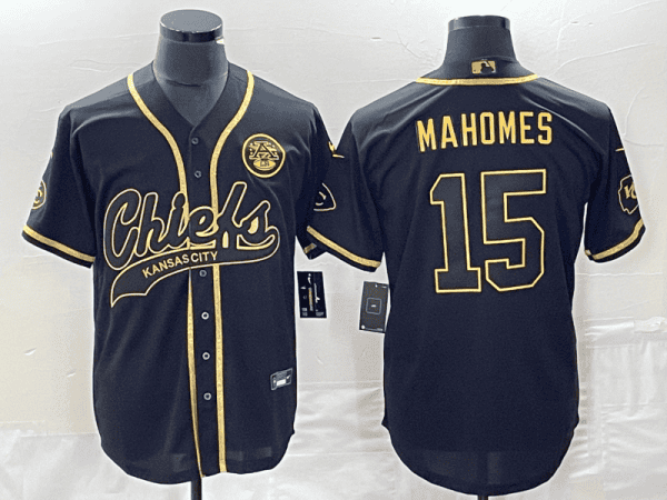 Kansas City Chiefs #15 Patrick Mahomes Black Gold Cool Bae Stitched Jersey