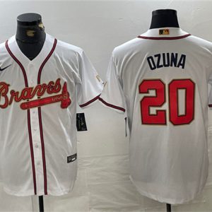 Atlanta Braves #20 Marcell Ozuna White Gold World Series Champions Cool Base Stitched Jersey