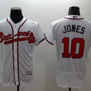 Braves #10 Chipper Jones White Flexbase Authentic Collection Stitched Jersey