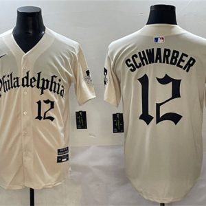 Philadelphia Phillies #12 Kyle Schwarber Cream Gothic Vapor Limited Stitched Jersey