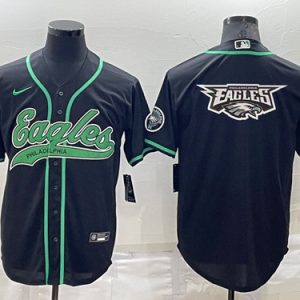 Philadelphia Eagles Black Team Big Logo With Patch Cool Base Stitched Baseball Jersey