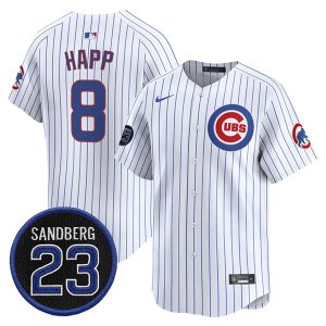 Chicago Cubs #8 lan Happ White Pinstripe 'Ryne Sandberg Tribute' Vapor Limited V2 Stitched Jersey