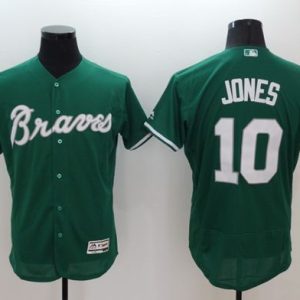 Braves #10 Chipper Jones Green Celtic Flexbase Authentic Collection Stitched Jersey