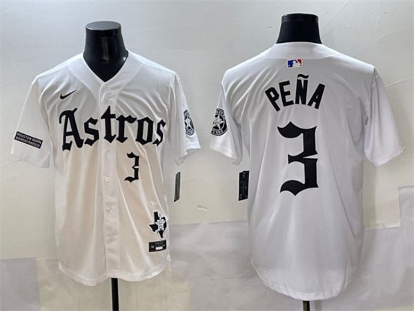 Houston Astros #3 Jeremy Pena White Gothic 'Houston Born Barrio Raised' Limited Stitched Jersey
