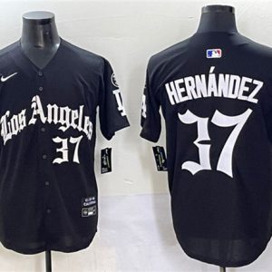 Los Angeles Dodgers #37 Teoscar Hern¨¢ndez Black 2025 LA Gothic Style With Fernando Patch Vapor Premier Limited Stitched Jersey
