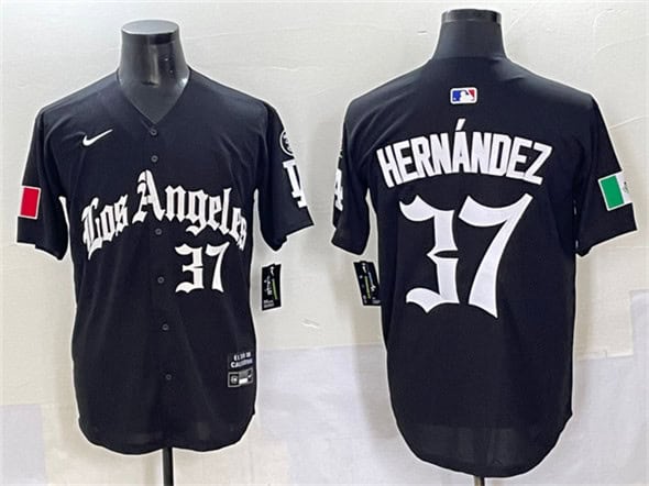 Los Angeles Dodgers #37 Teoscar Hern¨¢ndez Black 2025 LA Gothic Style With Fernando Patch Vapor Premier Limited Stitched Jersey