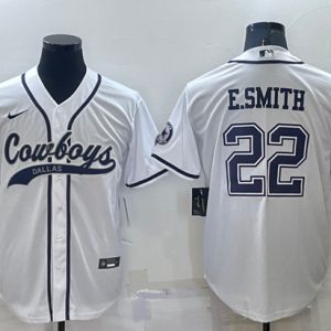 Dallas Cowboys #22 Emmitt Smith White Cool Base Stitched Baseball Jersey