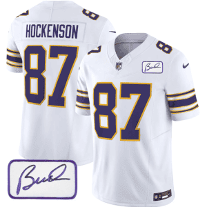 Minnesota Vikings #87 T.J. Hockenson White 2023 F.U.S.E. Bud Grant Patch Vapor Limited Stitched Jersey