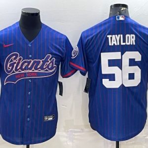 New York Giants #56 Lawrence Taylor Blue With Patch Cool Base Stitched Jersey