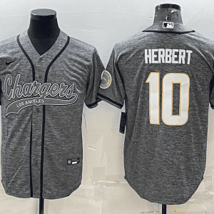 Los Angeles Chargers #10 Justin Herbert Grey With Patch Cool Base Stitched Baseball Jersey