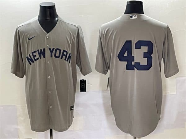 New York Yankees #43 Jonathan Lo¨¢isiga Gray Cool Base Stitched Jersey
