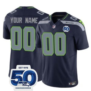 Seattle Seahawks Custom Navy 2025 F.U.S.E. 50th Anniversary Patch Vapor Limited Stitched Jersey