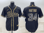 Chicago Bears #34 Walter Payton Black Gold With Patch Cool Base Stitched Baseball Jersey