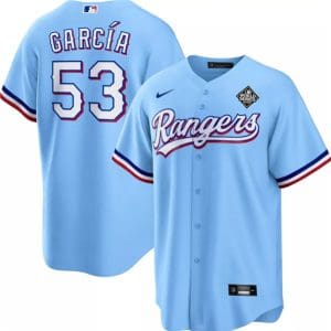 Texas Rangers #53 Adolis Garc¨ªa Blue 2023 World Series Cool Base Stitched Jersey
