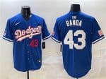 Los Angeles Dodgers #43 Anthony Banda Royal With American Flag Patch Limited Stitched Jersey