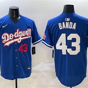 Los Angeles Dodgers #43 Anthony Banda Royal With American Flag Patch Limited Stitched Jersey
