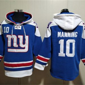 New York Giants #10 Eli Manning Blue Lace-Up Pullover Hoodie