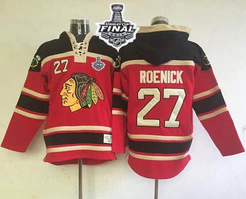 Blackhawks #27 Jeremy Roenick Red Sawyer Hooded Sweatshirt 2015 Stanley Cup Stitched Jersey